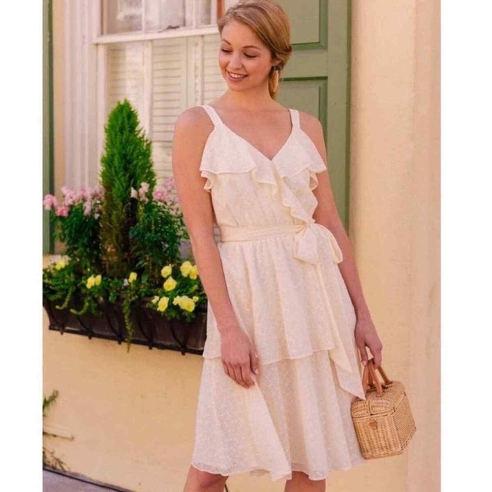 Gal Meets Glam Helena Ruffle Yellow Floral Wrap‎ Dress